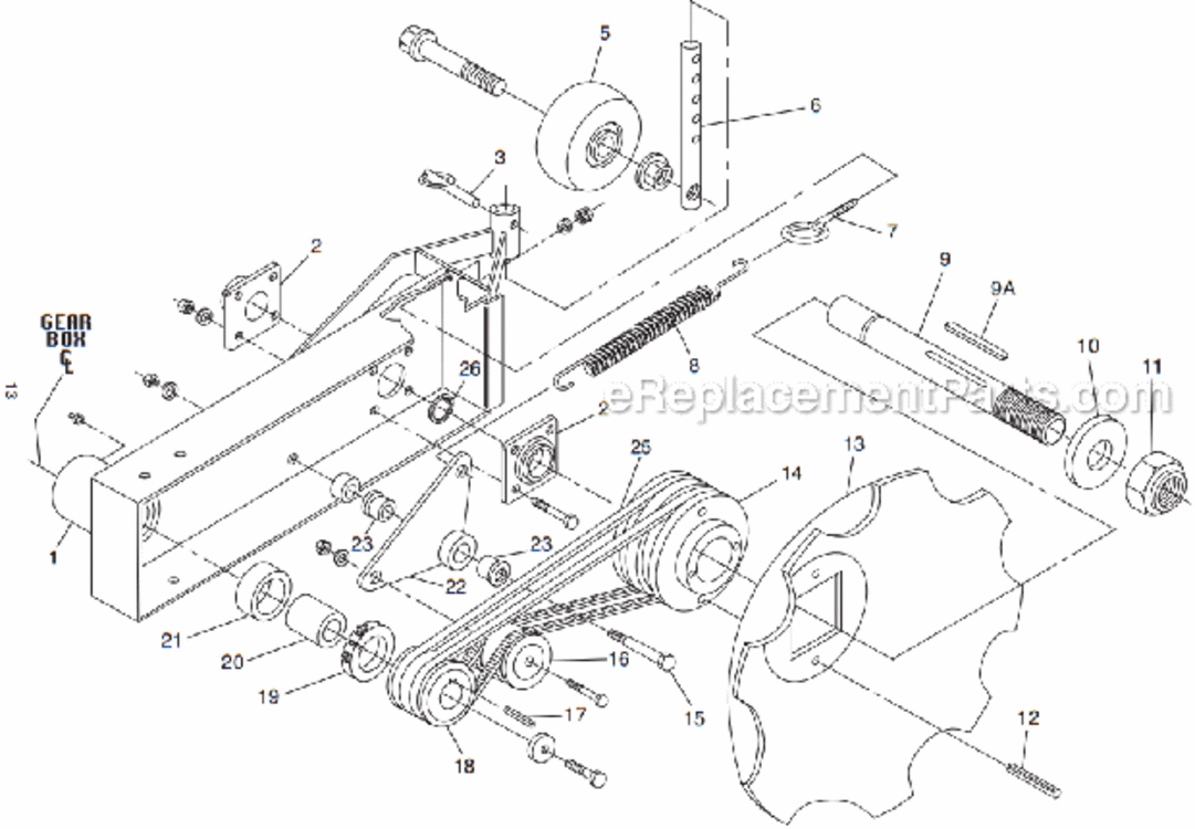 Blade_Frame_And_Drive_Assembly Diagram and Parts List for  Little Wonder Edger